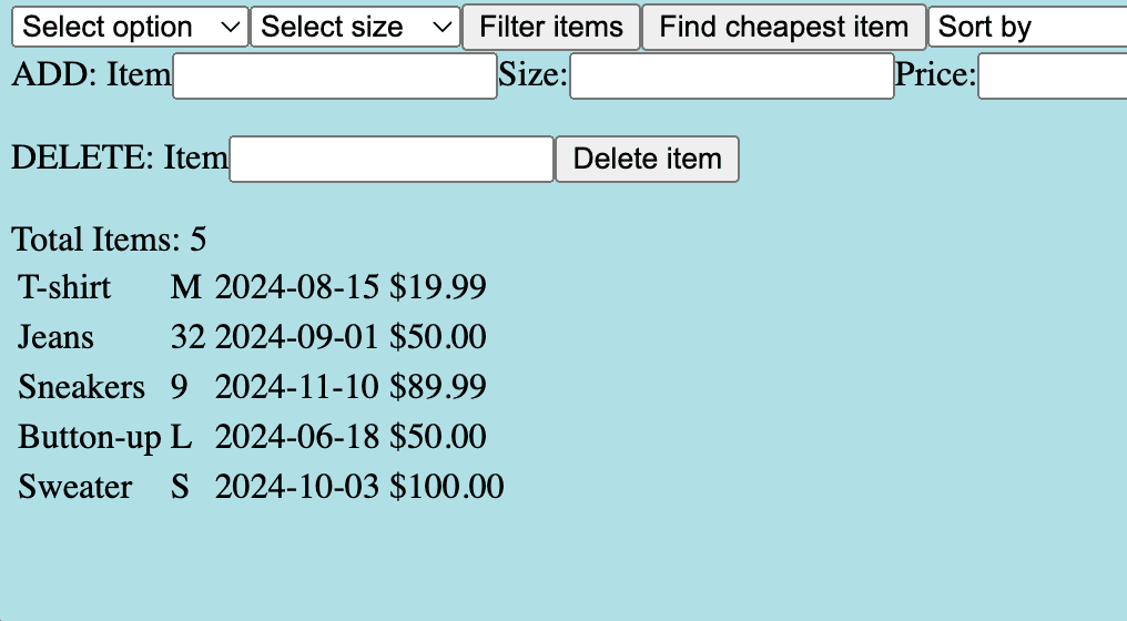 screenshot of tickets application